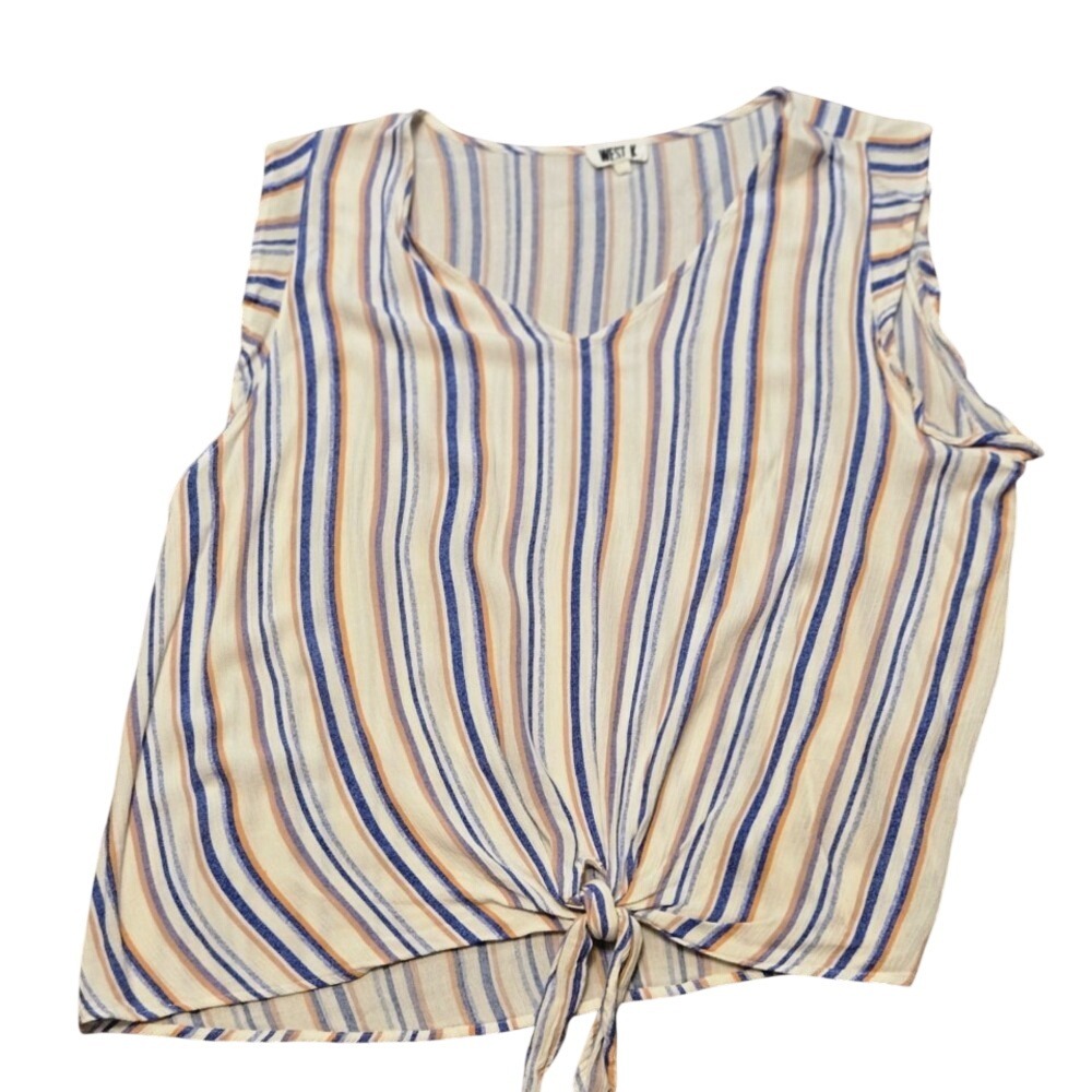 WEST K Striped V Neck Sleeveless Tie Front Crop Top Womens XL‎